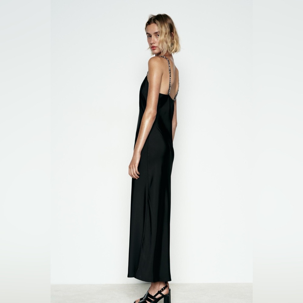 Zara silky maxi dress with beaded straps